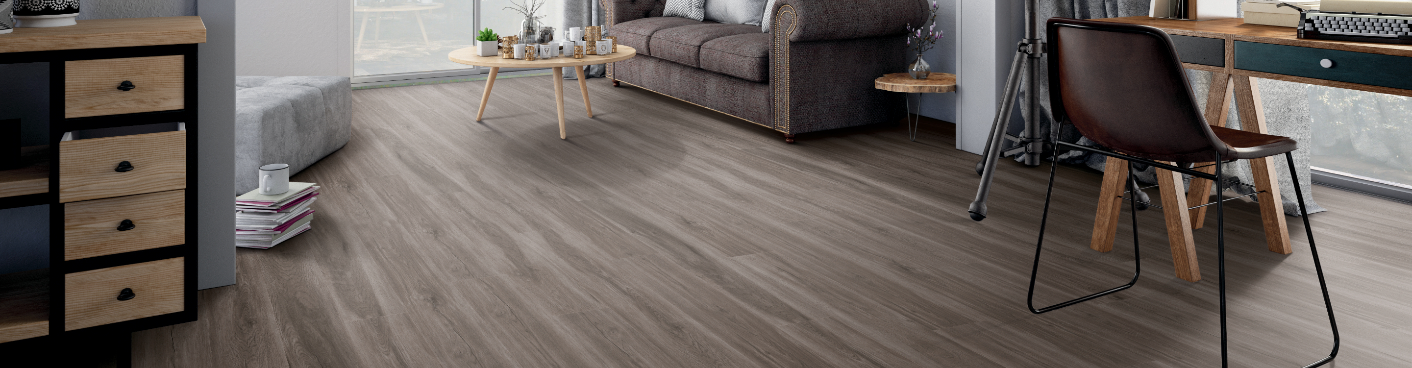 Gray Plank Flooring in Living Room